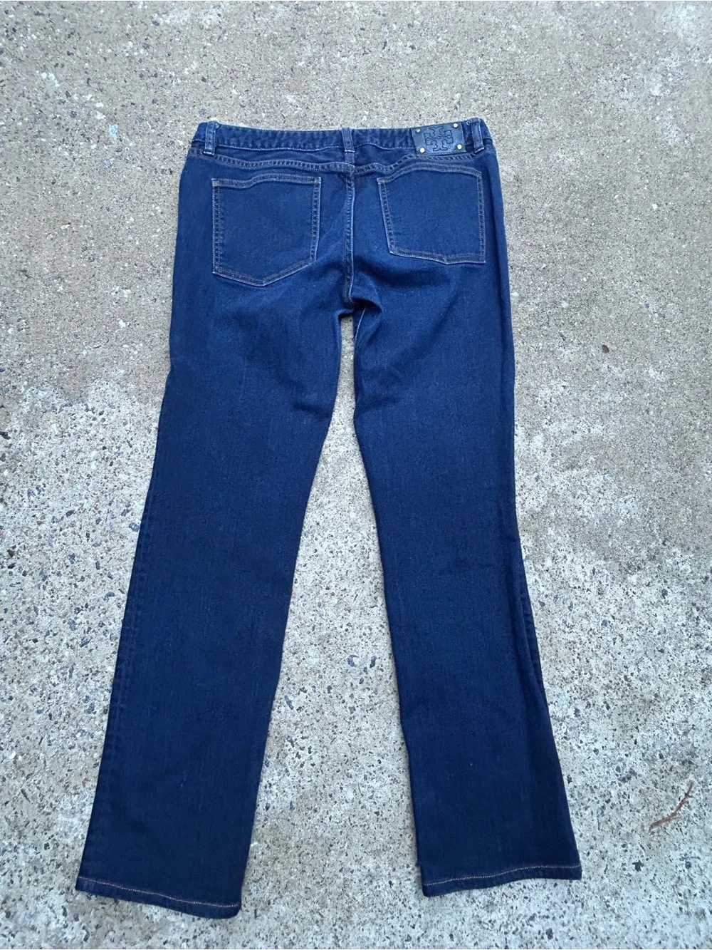 Tory Burch Dark Wash Denim Jeans Gold Hardware Straight Leg